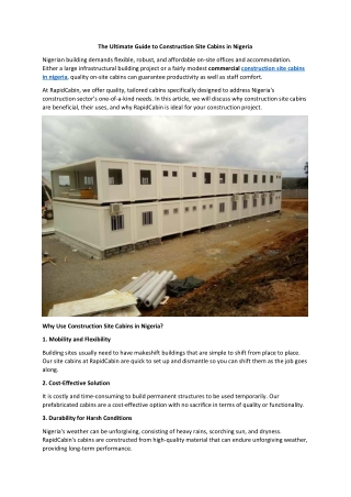 The Ultimate Guide to Construction Site Cabins in Nigeria