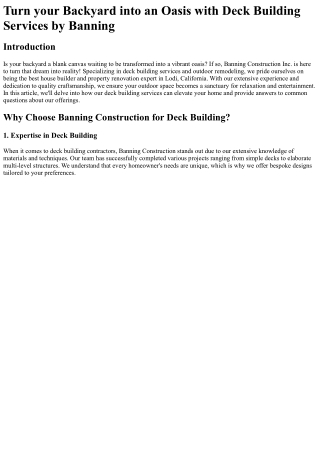 Turn your Backyard into an Oasis with Deck Building Services by Banning