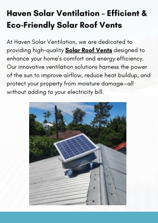 Haven Solar Ventilation – Efficient & Eco-Friendly Solar Roof Vents