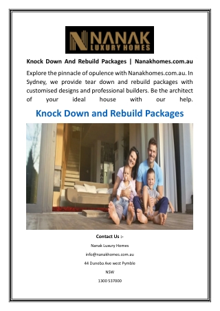 Knock Down And Rebuild Packages  Nanakhomes.com.au