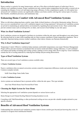 Enhancing Home Comfort with Advanced Roof Ventilation Systems.