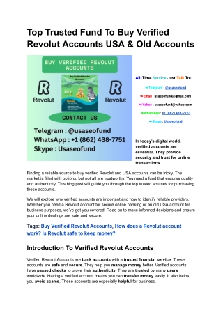 Top Trusted Fund To Buy Verified Revolut Accounts USA & Old Accounts