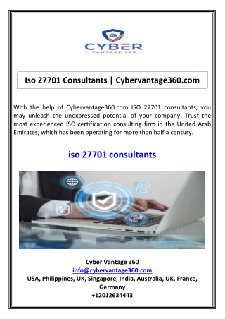 Iso 27701 Consultants Cybervantage360.com