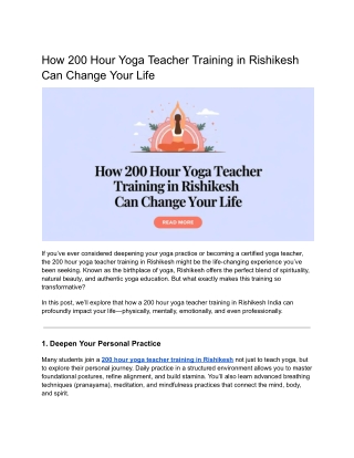 How 200 Hour Yoga Teacher Training in Rishikesh Can Change Your Life