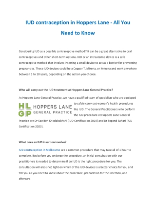 IUD Contraception Melbourne - Hopperslanegp