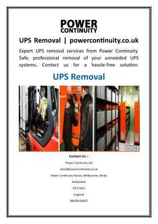 UPS Removal  powercontinuity.co.uk