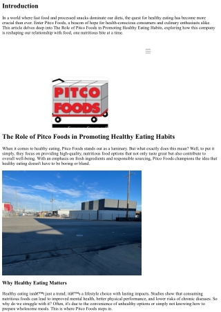 The Role of Pitco Foods in Promoting Healthy Eating Habits