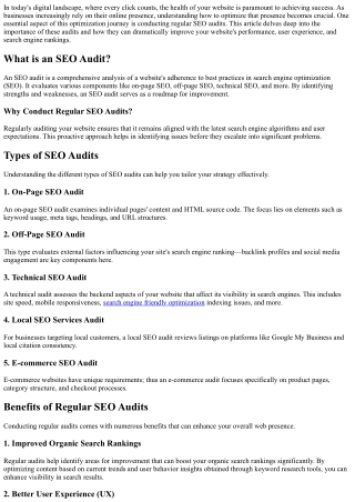 The Importance of Regular SEO Audits for Website Health