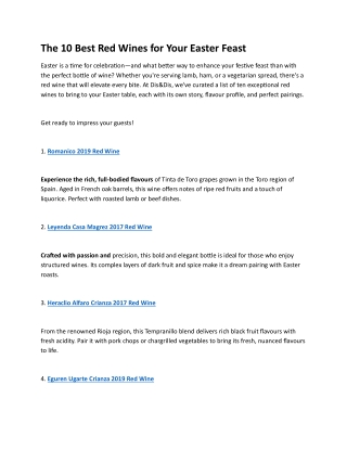 The 10 Best Red Wines for Your Easter Feast