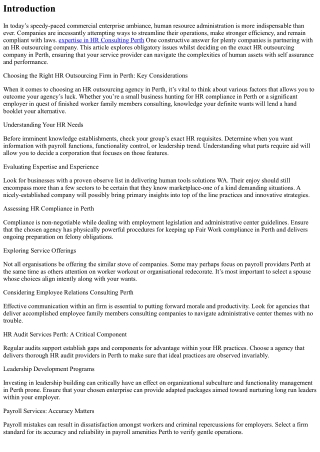 Choosing the Right HR Outsourcing Firm in Perth: Key Considerations