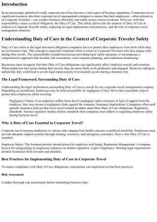 Understanding Duty of Care in the Context of Corporate Traveler Safety