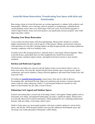 Louisville Home Renovation Transforming Your Space with Style and Functionality