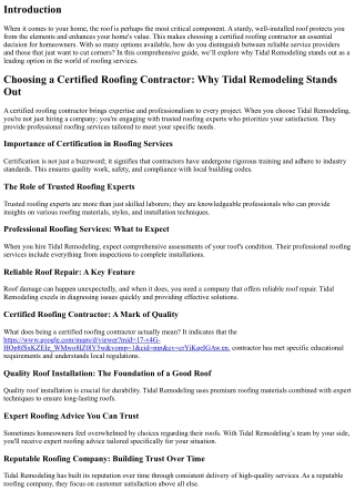 Choosing a Certified Roofing Contractor: Why Tidal Remodeling Stands Out