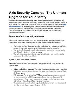 Axis Security Cameras- The Ultimate Upgrade for Your Safety