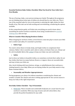 Essential Newborn Baby Clothes Checklist What You Need for Your Little One's First Months