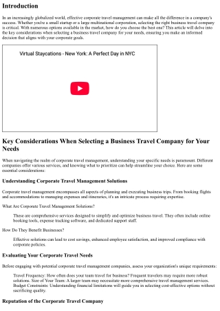 Key Considerations When Selecting a Business Travel Company for Your Needs