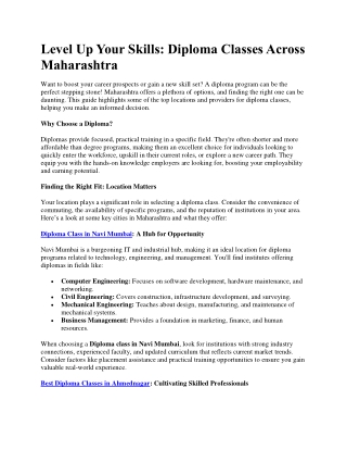 Level Up Your Skills Diploma Classes in Maharashtra