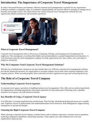 Enhancing Productivity with Efficient Corporate Travel Management Solutions