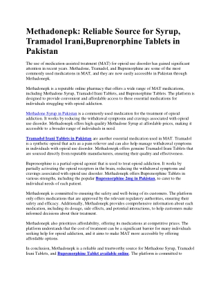 Reliable Source for Syrup, Tramadol Irani,Buprenorphine Tablets in Pakistan