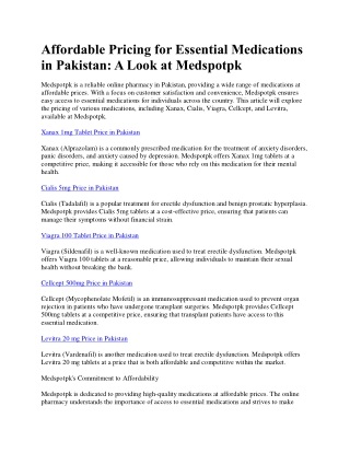 Affordable Pricing for Essential Medications in Pakistan