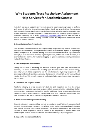 Why Students Trust Psychology Assignment Help Services for Academic Success