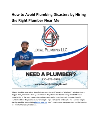 How to Avoid Plumbing Disasters by Hiring the Right Plumber Near Me