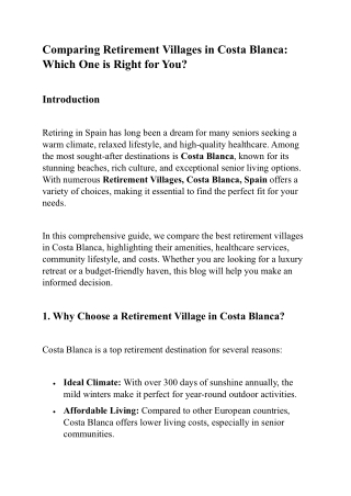 Comparing Retirement Villages in Costa Blanca Which One is Right for You