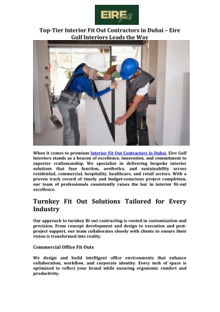 Top-Tier Interior Fit Out Contractors in Dubai – Eire Gulf Interiors Leads the Way