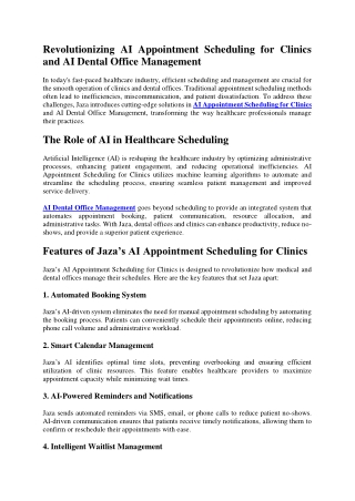 Revolutionizing AI Appointment Scheduling for Clinics and AI Dental Office Management