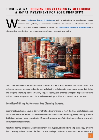 Professional Persian Rug Cleaning in Melbourne - A Smart Investment for Your Property
