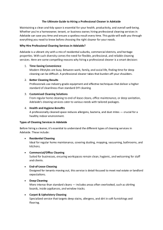 The Ultimate Guide to Hiring a Professional Cleaner in Adelaide