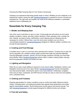 Choosing the Right Camping Gear for Your Outdoor Adventures]