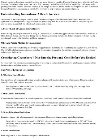 Considering Greensboro? Dive Into the Pros and Cons Before You Decide!