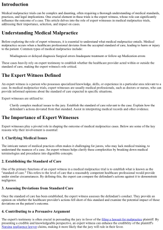 The Role of Expert Witnesses in Medical Malpractice Trials