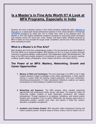 Is a Master’s in Fine Arts Worth It? A Look at MFA Programs, Especially in India