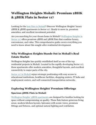 Wellington Heights Mohali 2BHK & 3BHK Flats in Sector 117