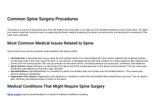 Common Spine Surgery Procedures