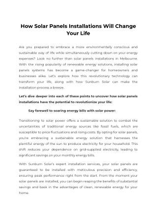 How Solar Panels Installations Will Change Your Life