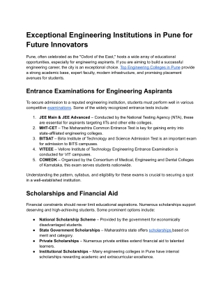 Exceptional Engineering Institutions in Pune for Future Innovators