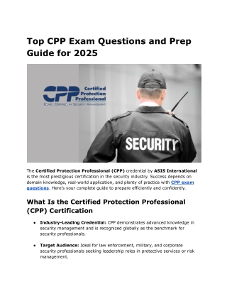 Top CPP Exam Questions and Prep Guide for 2025