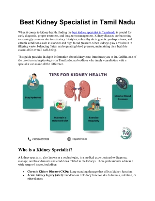Best Kidney Specialist in Tamil Nadu