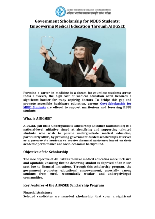 Government Scholarship for MBBS Students Empowering Medical Education Through AIUGSEE
