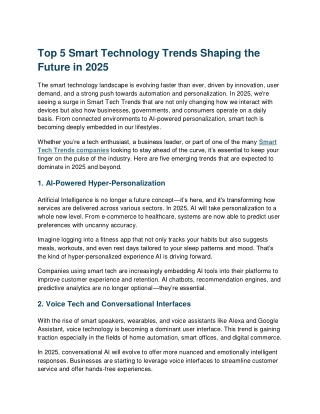 Top 5 Smart Technology Trends Shaping the Future in 2025