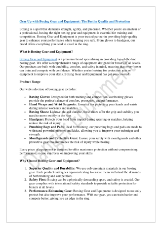 Gear Up with Boxing Gear and Equipment: The Best in Quality and Protection