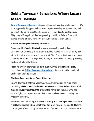 Sobha Townpark Bangalore