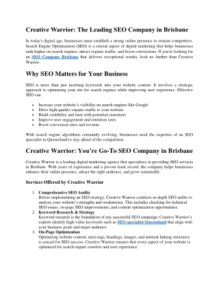 Creative Warrior The Leading SEO Company in Brisbane