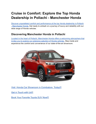 Cruise in Comfort_ Explore the Top Honda Dealership in Pollachi - Manchester Honda