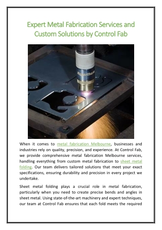 Expert Metal Fabrication Services and Custom Solutions by Control Fab