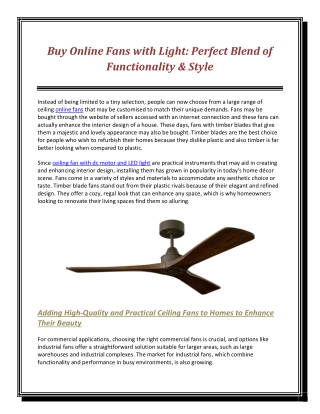 Buy Online Fans with Light Perfect Blend of Functionality & Style