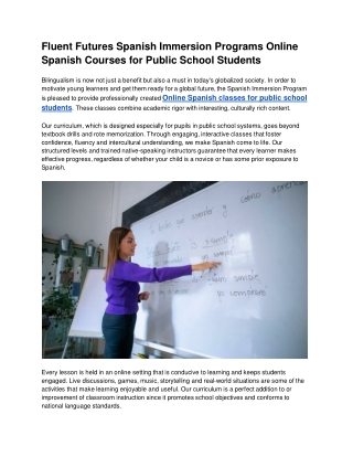 Fluent Futures Spanish Immersion Programs Online Spanish Courses for Public School Students